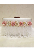 Women Flower Tassel Pearl Decorated Long Chain Clutch Bag
