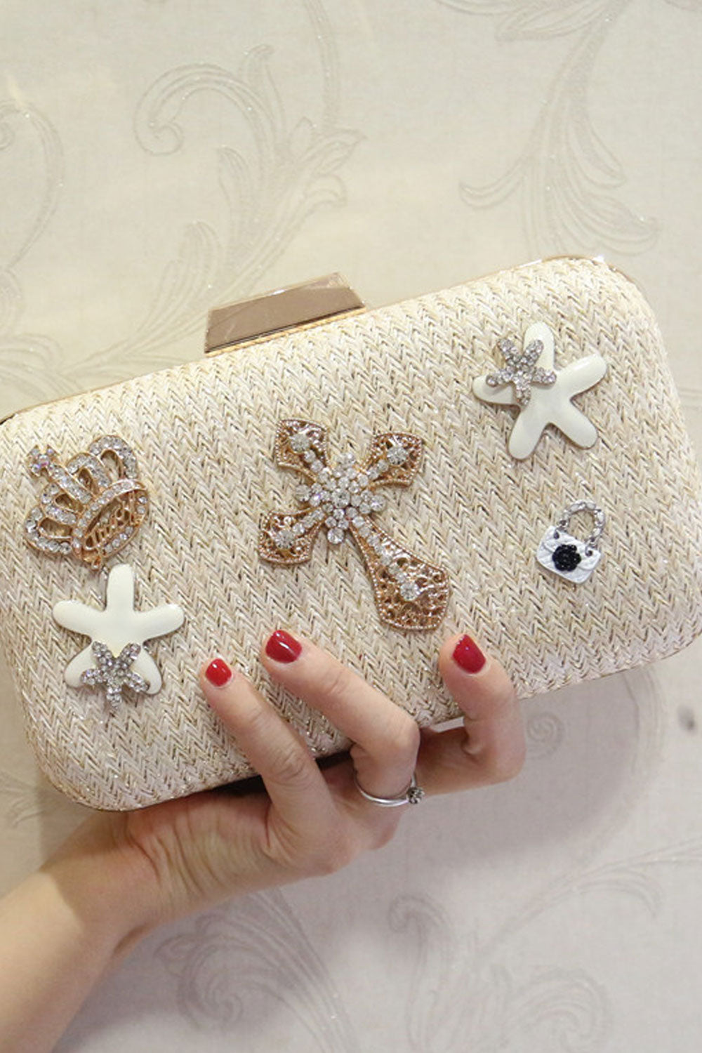 Women Fashion Hook Closure Deorated Stylish Handbag