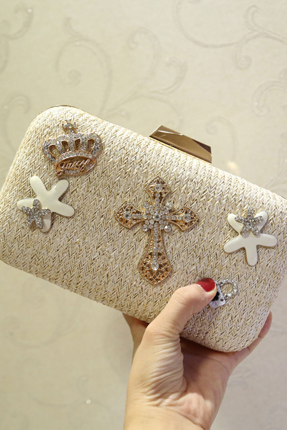 Women Fashion Hook Closure Deorated Stylish Handbag