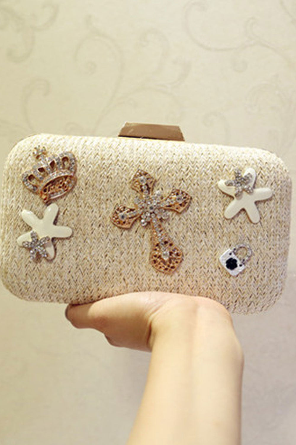 Women Fashion Hook Closure Deorated Stylish Handbag