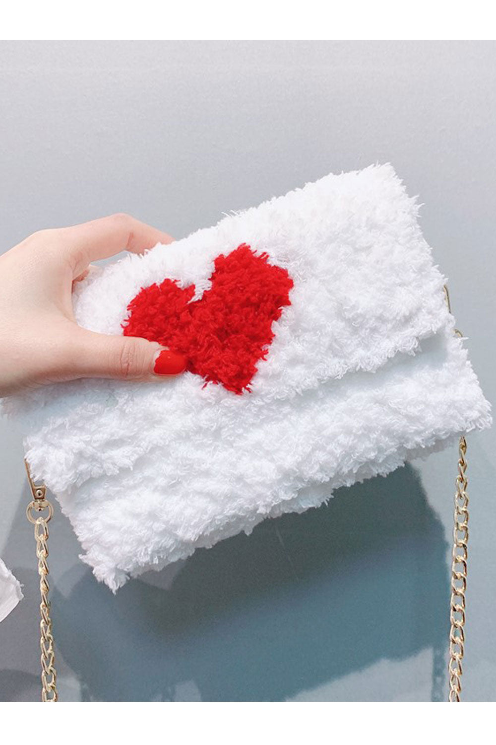 Women Beautiful Love Soft Hairy Button Clousre Clutch bag