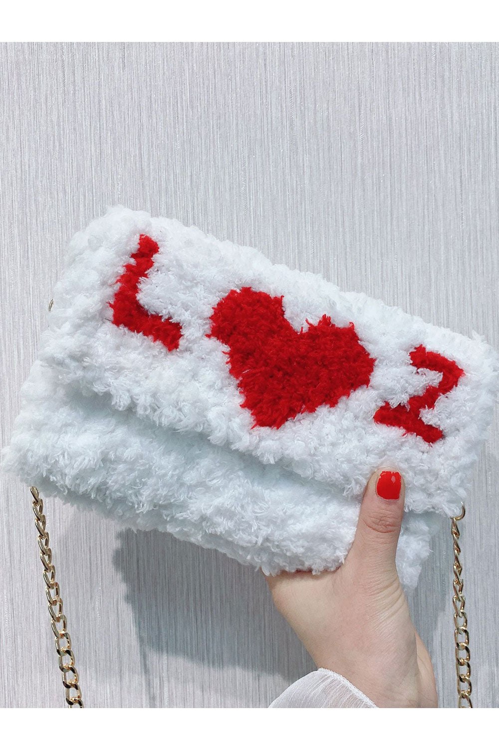 Women Beautiful Love Soft Hairy Button Clousre Clutch bag