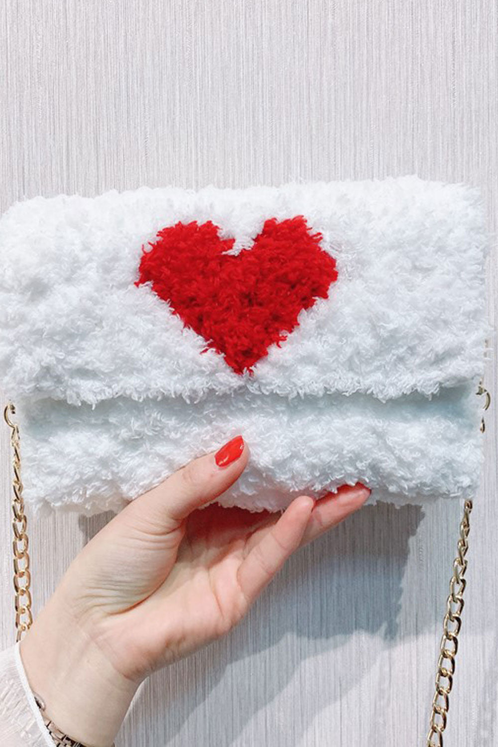 Women Beautiful Love Soft Hairy Button Clousre Clutch bag