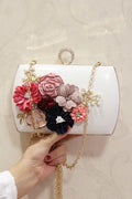 Women Fashion Flower Decorated Ring Hook Closure Diagonal Bag