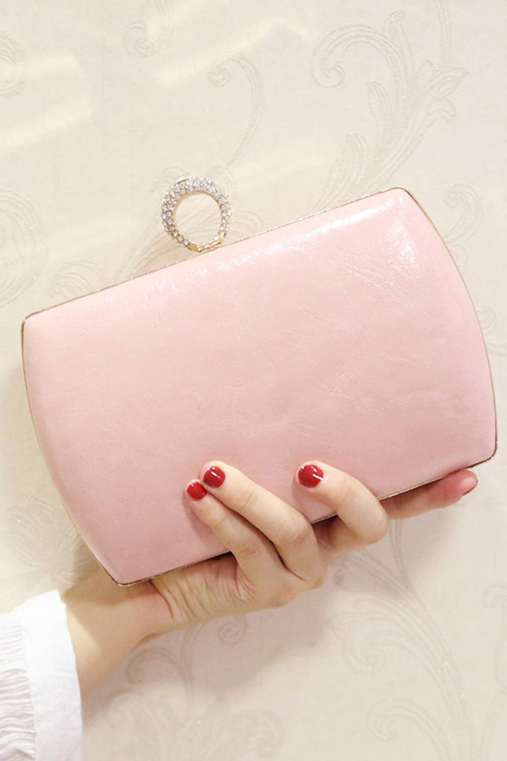 Women Fashion Flower Decorated Ring Hook Closure Diagonal Bag
