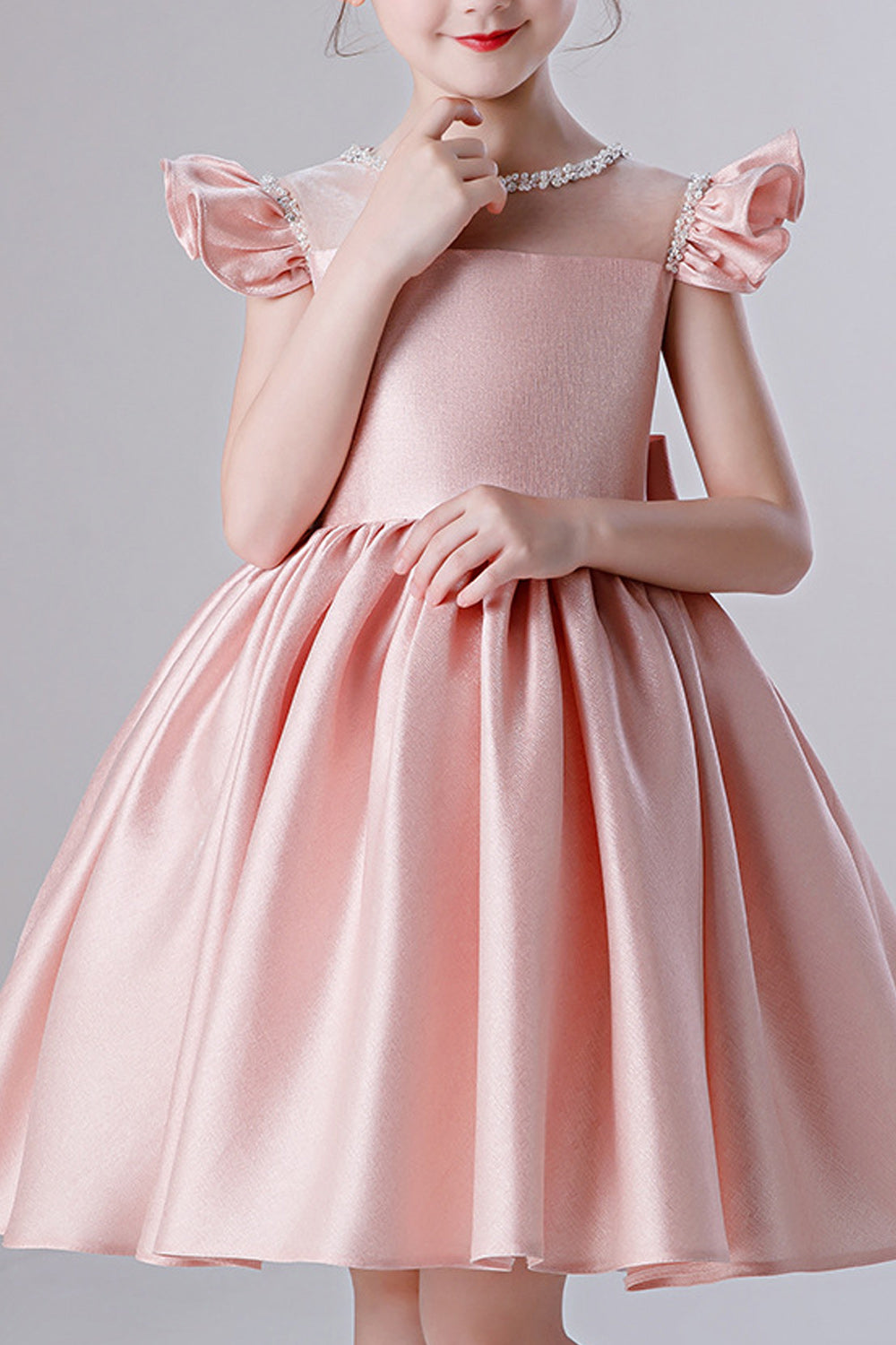Kids Girls Pleated Skirt Bow Decorated Princess Dress