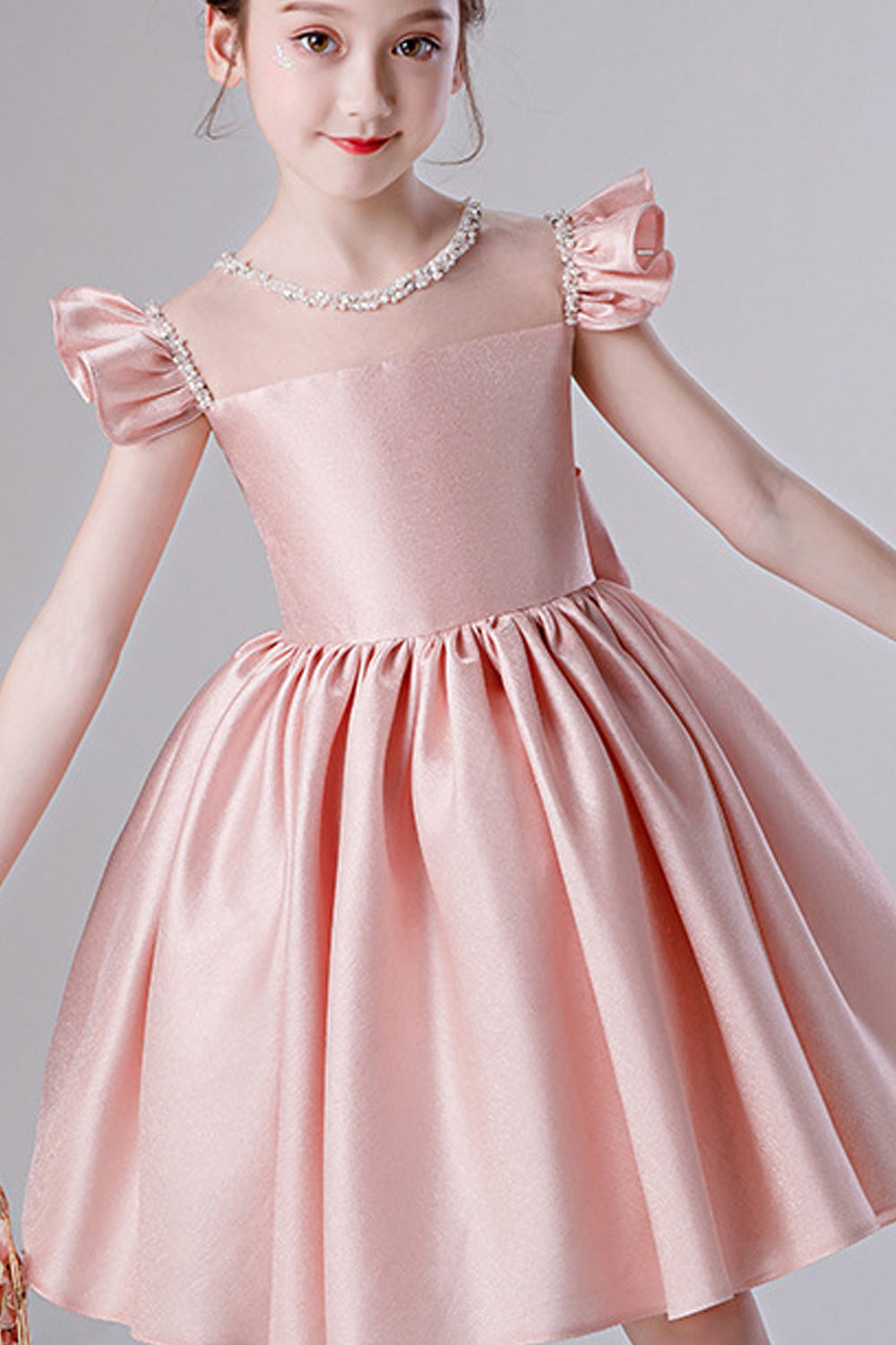 Kids Girls Pleated Skirt Bow Decorated Princess Dress