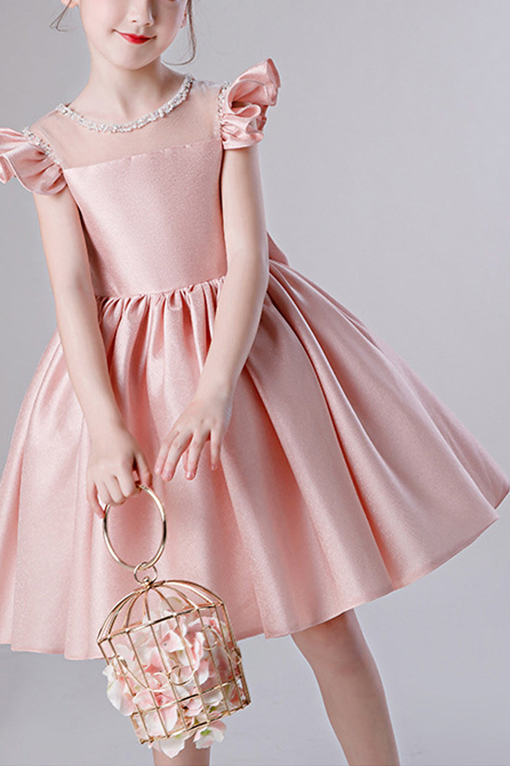Kids Girls Pleated Skirt Bow Decorated Princess Dress