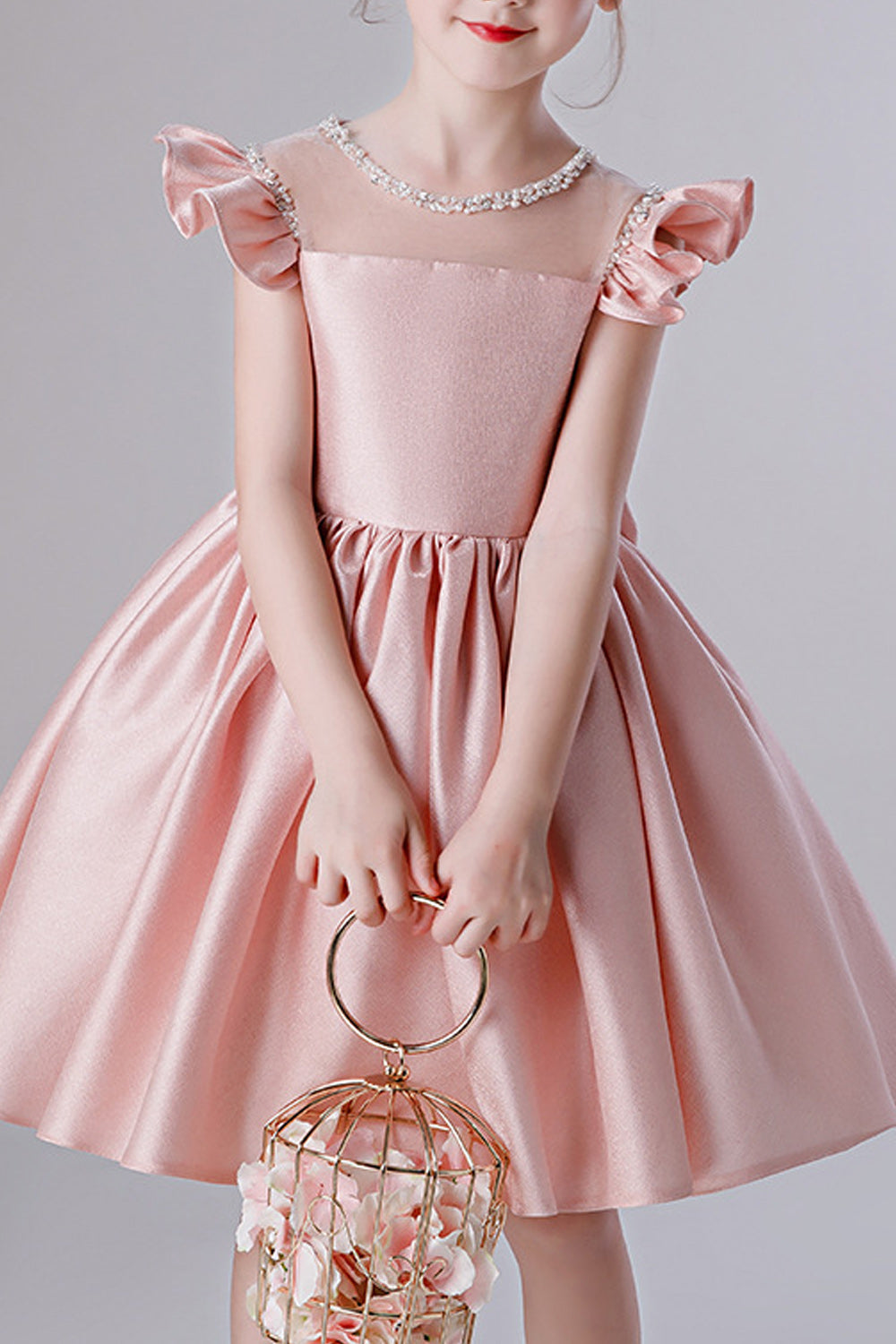 Kids Girls Pleated Skirt Bow Decorated Princess Dress
