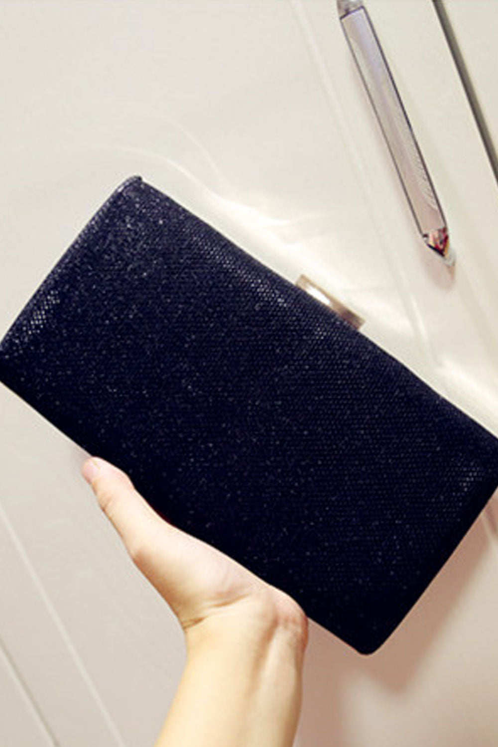 Women Solid Color Fashion Long Chain Bride Wedding Clutch Bag