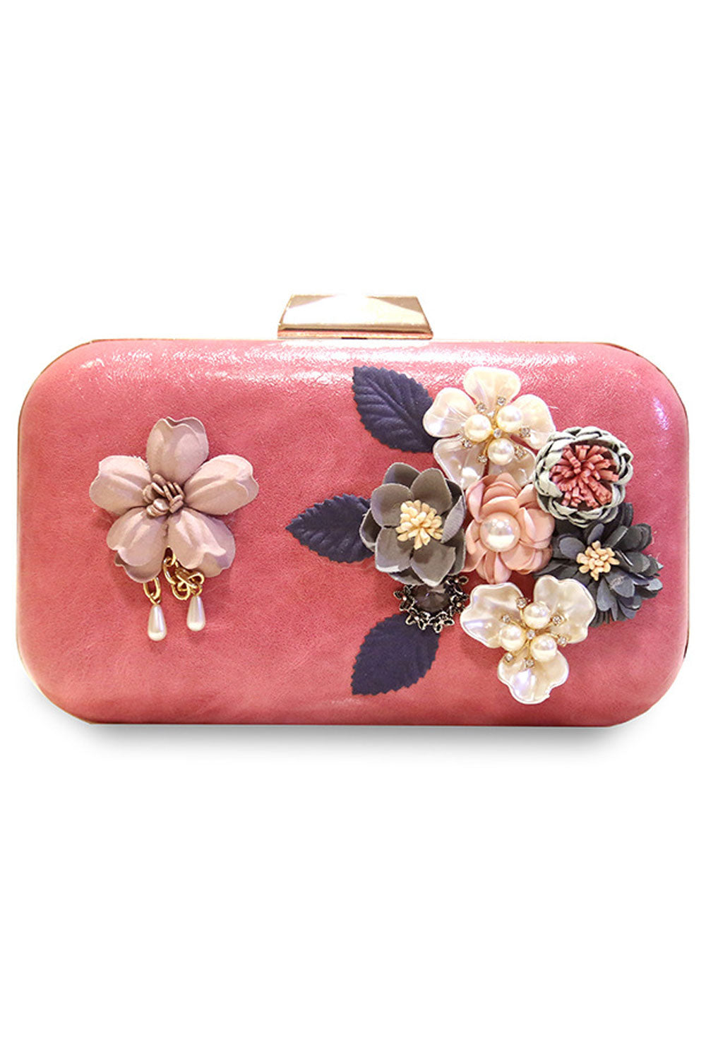 Women New Flower Decorated Shiny Clutch Diagonal Bag