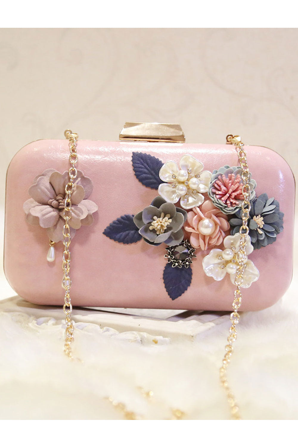 Women New Flower Decorated Shiny Clutch Diagonal Bag