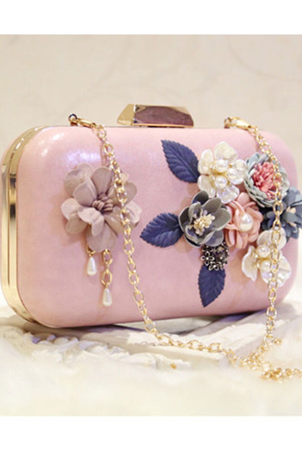 Women New Flower Decorated Shiny Clutch Diagonal Bag