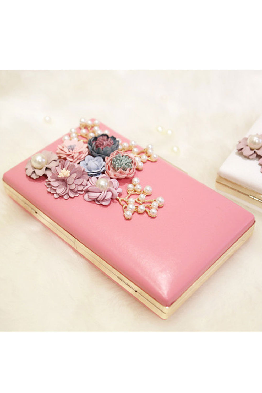 Women Fashion Pearl Flower Clutch Mini Bag