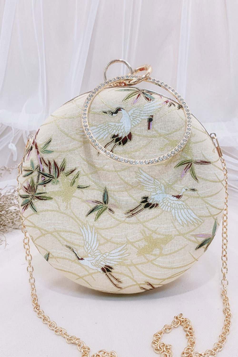 Women Embroidered Antique Style Round Small Bag