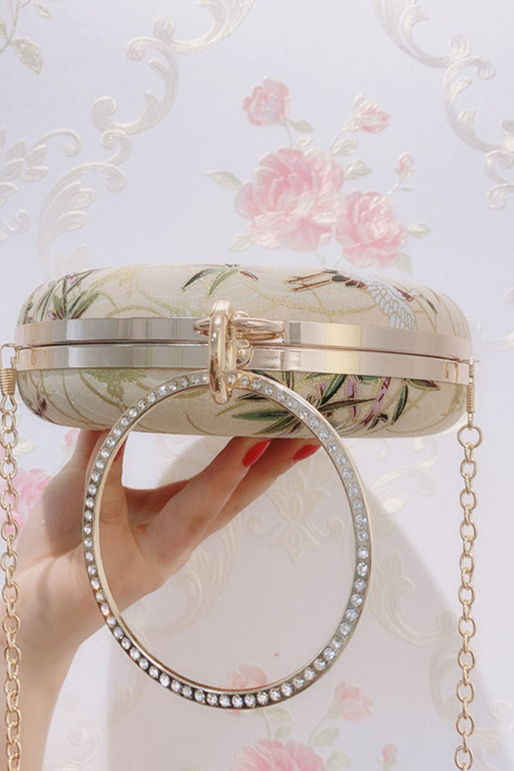 Women Embroidered Antique Style Round Small Bag