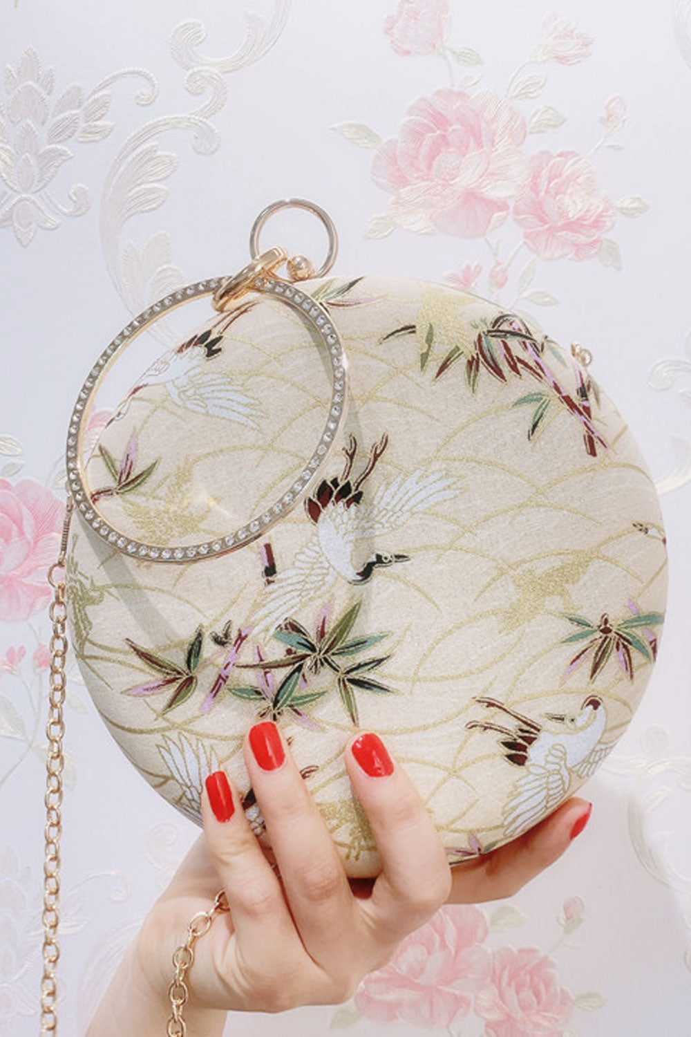 Women Embroidered Antique Style Round Small Bag