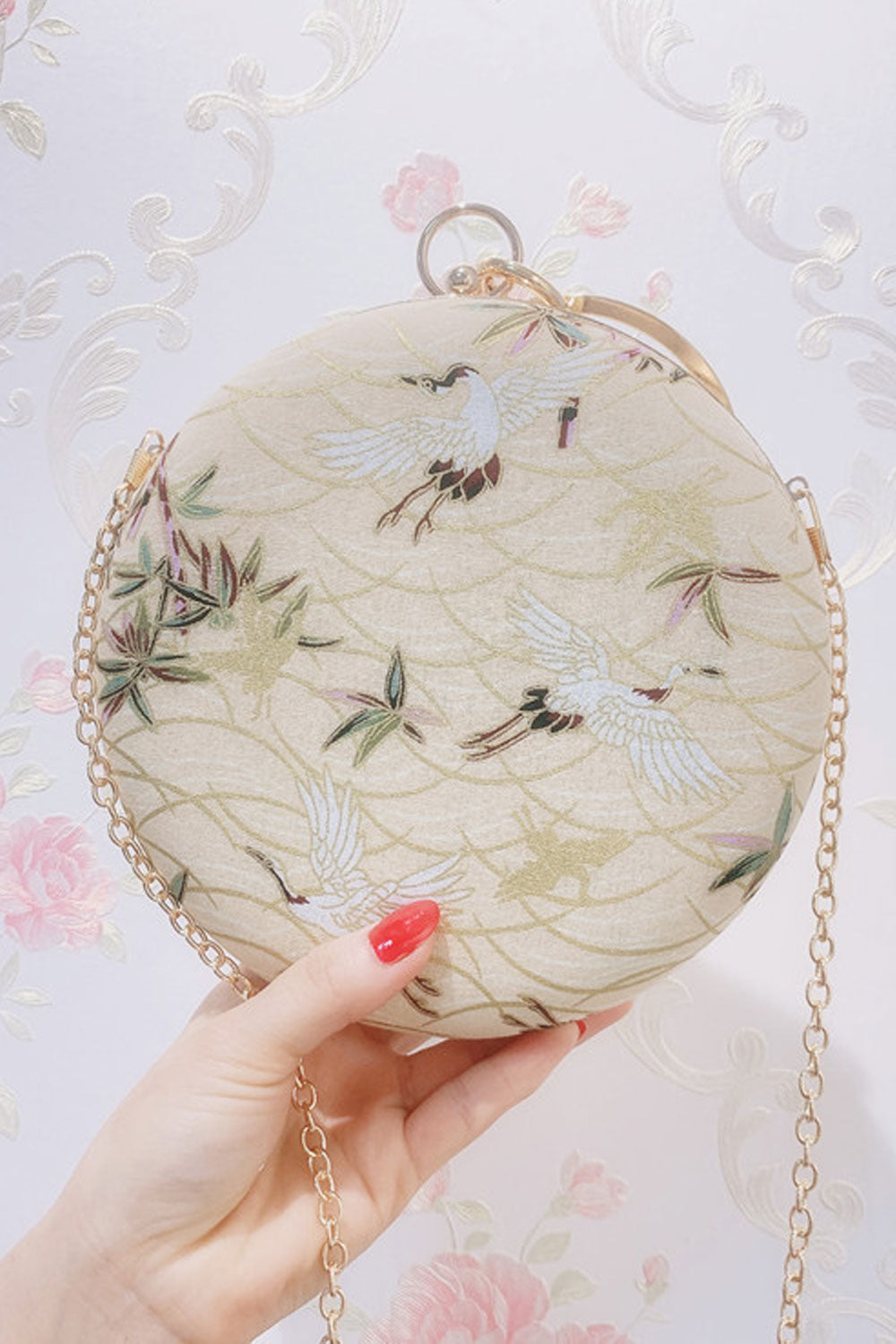 Women Embroidered Antique Style Round Small Bag