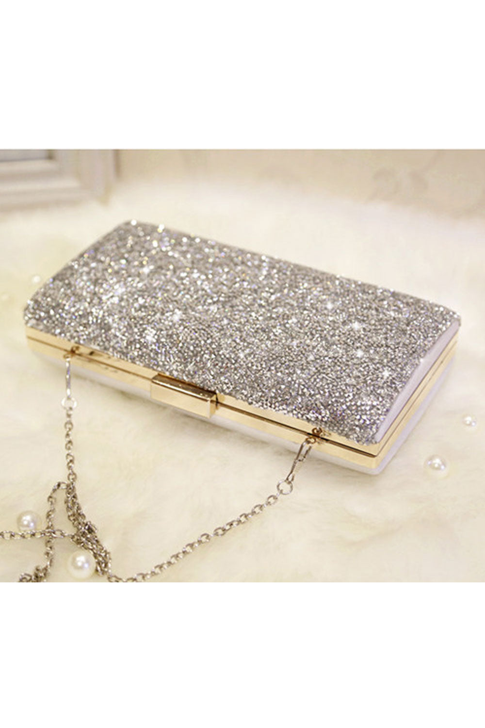 Women Beads Decorated Shiny Party Small Clutch Bag