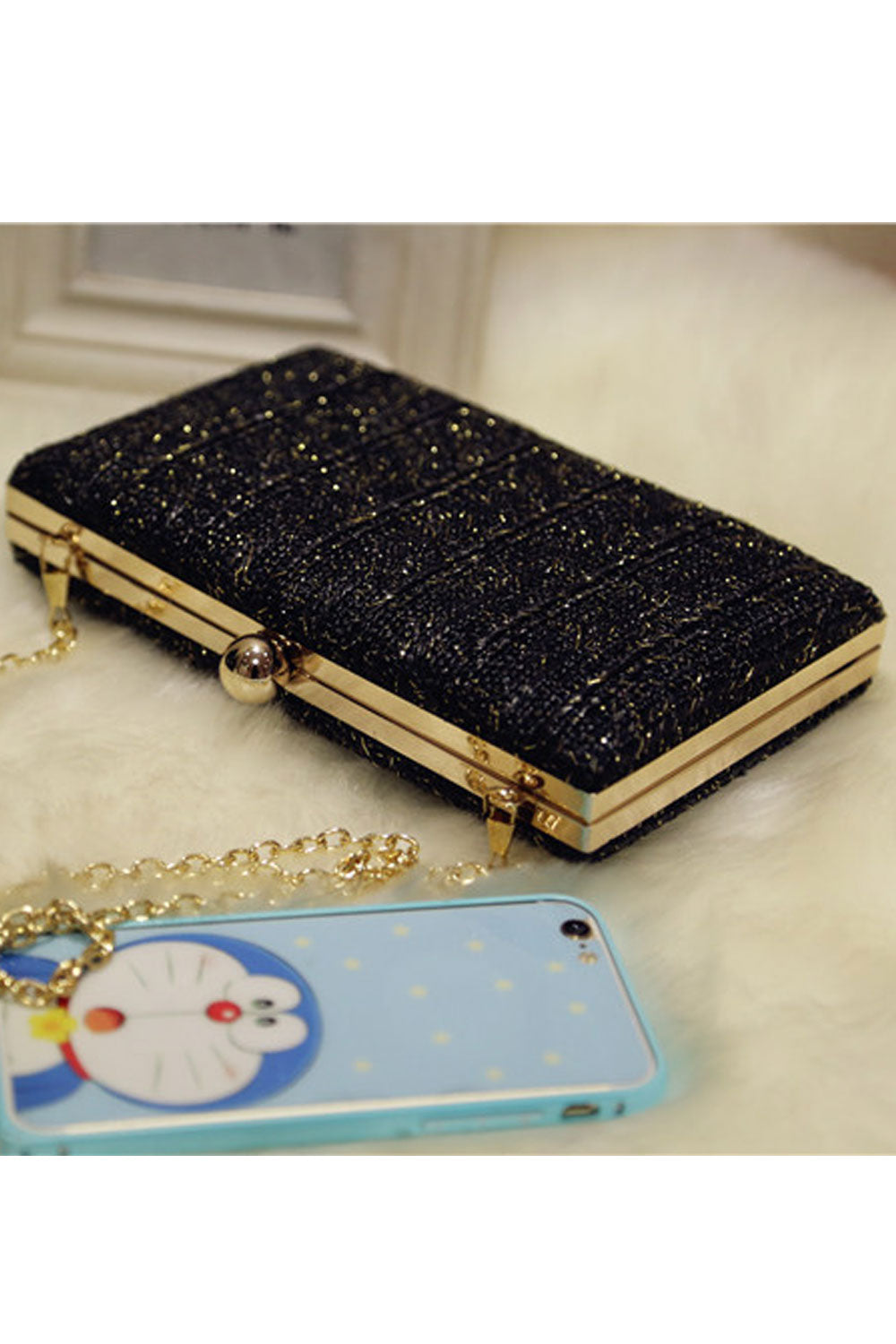 Women Fashionable Beads Decorated Hook Closure Party Clutch Bag