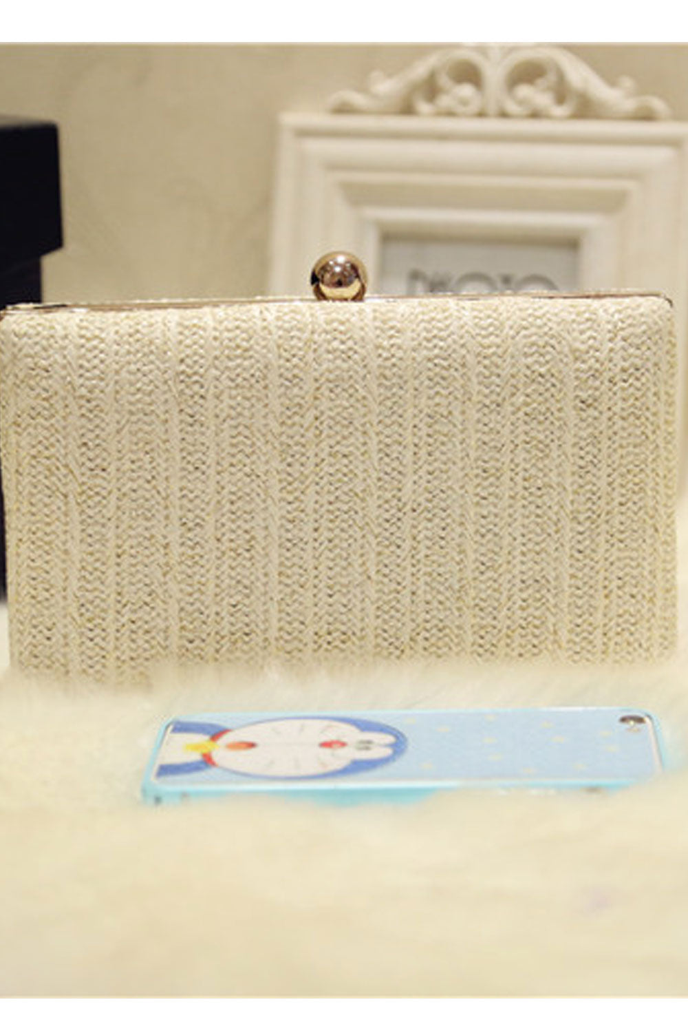 Women Fashionable Beads Decorated Hook Closure Party Clutch Bag