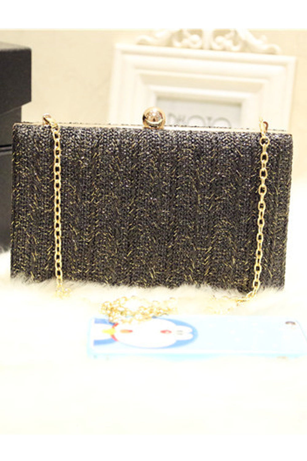 Women Fashionable Beads Decorated Hook Closure Party Clutch Bag