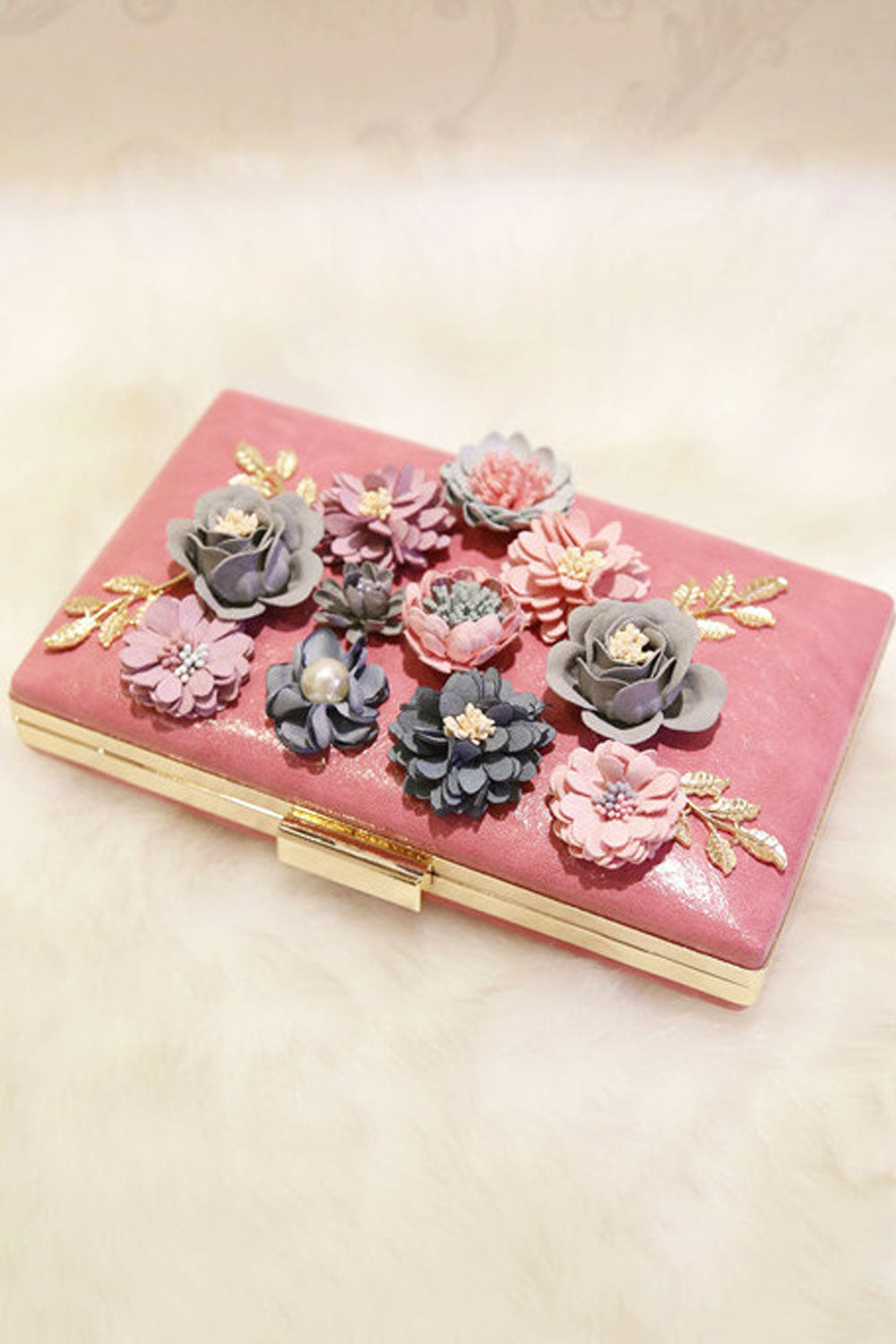 Women Solid Color Flower Decorated Diagonal Clutch Bag