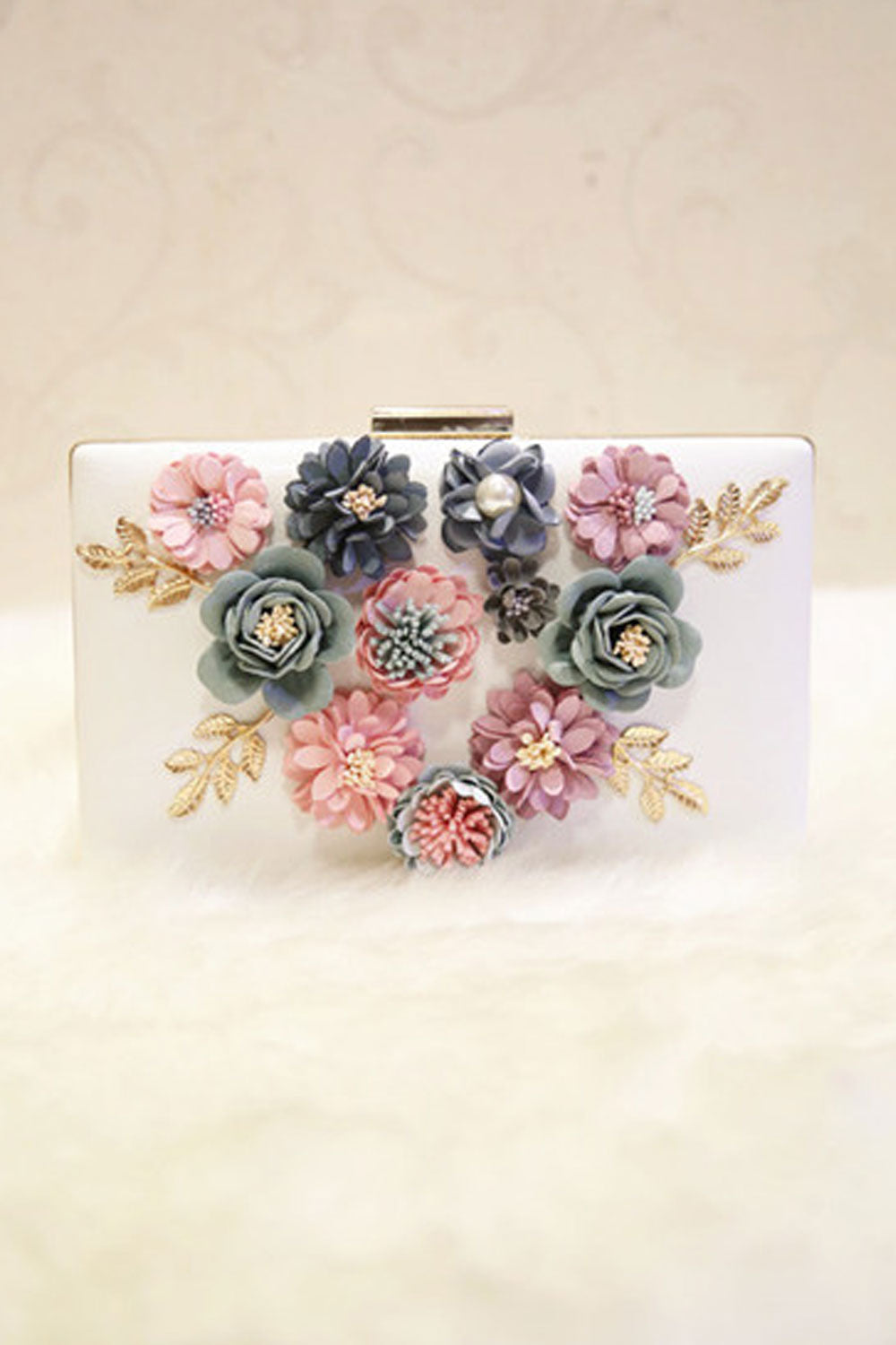 Women Solid Color Flower Decorated Diagonal Clutch Bag