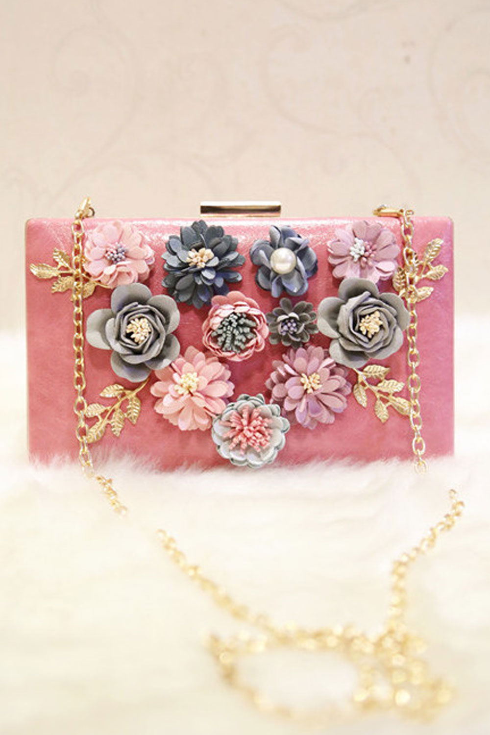 Women Solid Color Flower Decorated Diagonal Clutch Bag