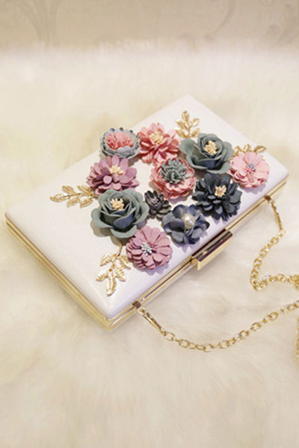 Women Solid Color Flower Decorated Diagonal Clutch Bag