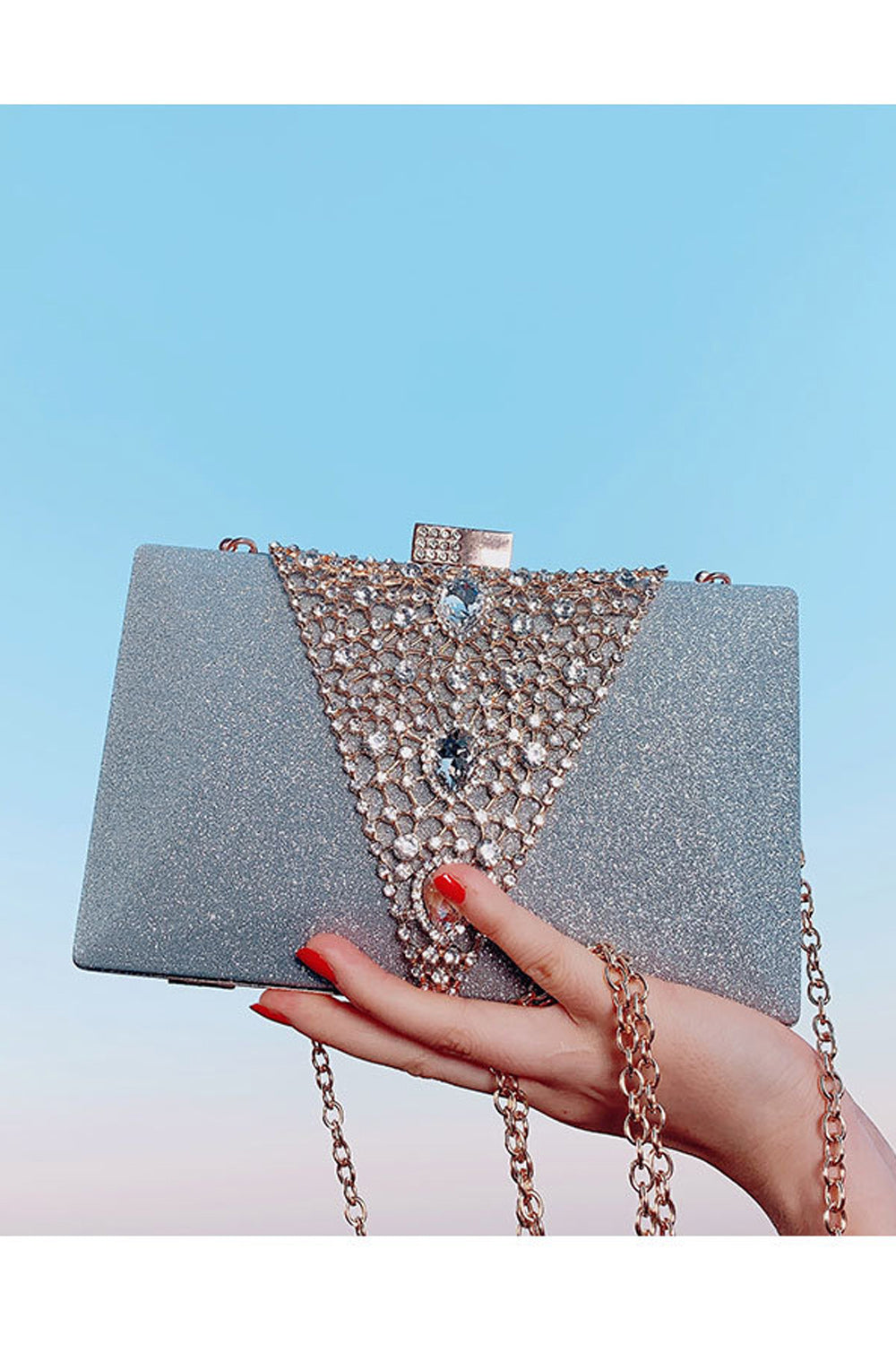Women Rhinestone Decorated Shiny Small Square Bag