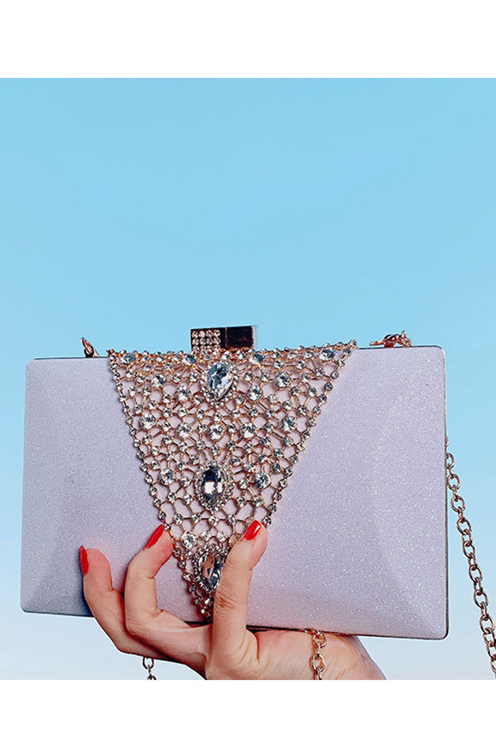 Women Rhinestone Decorated Shiny Small Square Bag