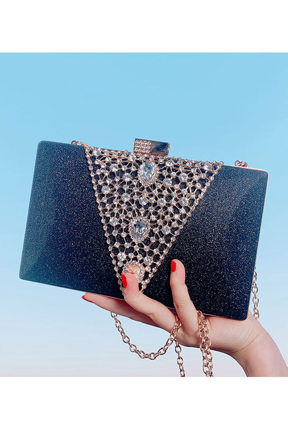 Women Rhinestone Decorated Shiny Small Square Bag