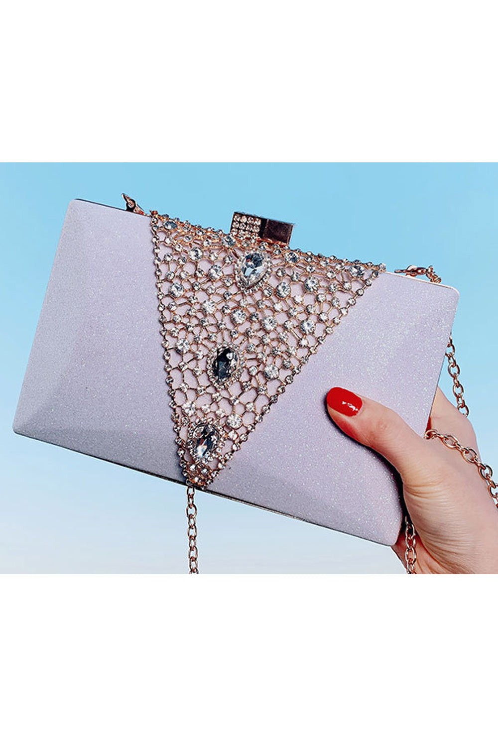 Women Rhinestone Decorated Shiny Small Square Bag