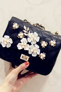 Women Pearl Flower Decorated Fashion Diagonal Bag