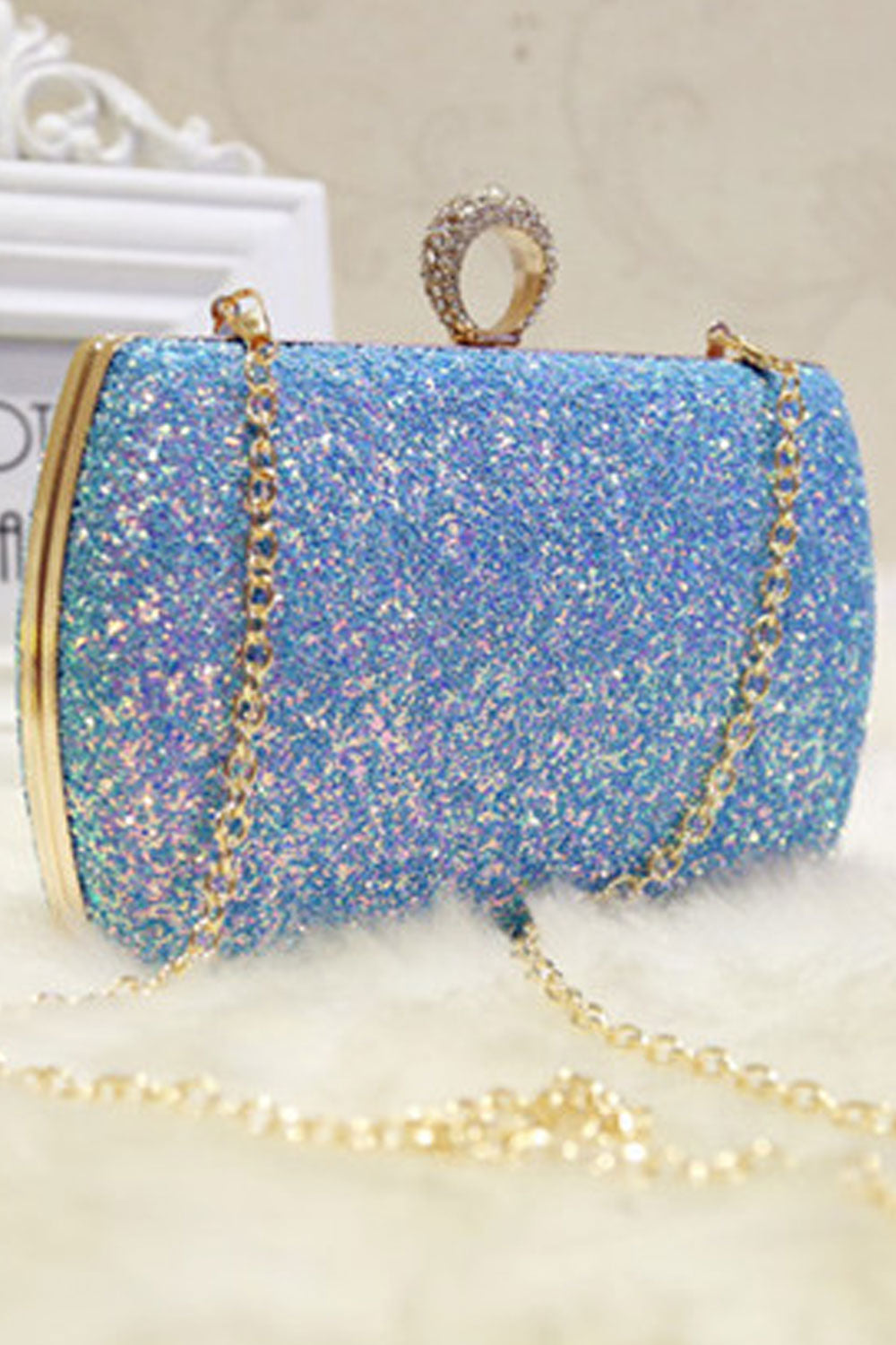 Women Beautiful Ring Sequin Color Party Clutch Bag