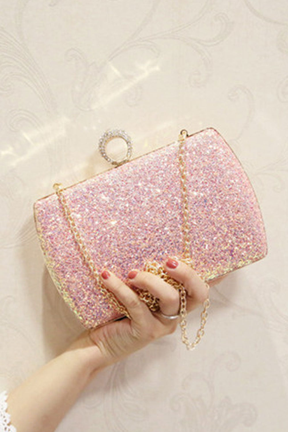 Women Beautiful Ring Sequin Color Party Clutch Bag