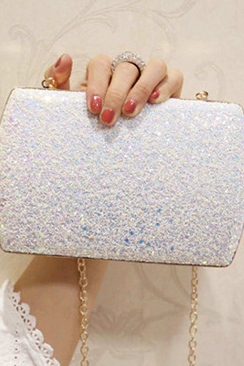 Women Beautiful Ring Sequin Color Party Clutch Bag