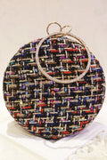 Women Elegant Beads Wool Round Mini Handbag