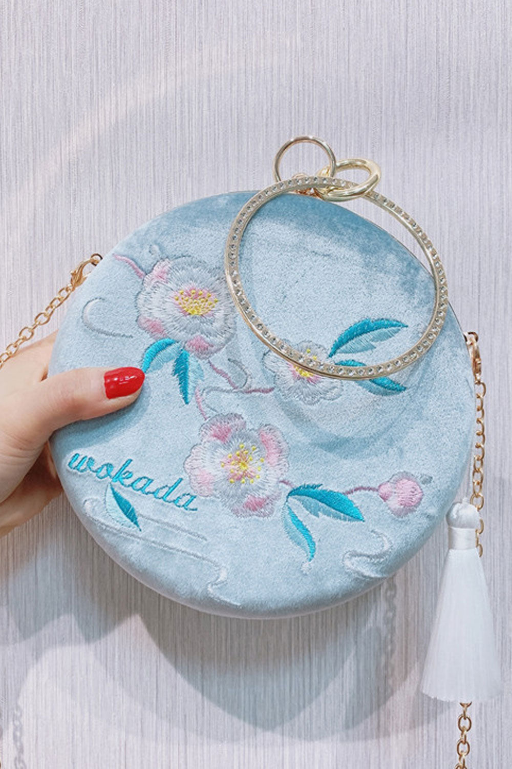 Women Flower Embroidered round Casual Clutch Bag