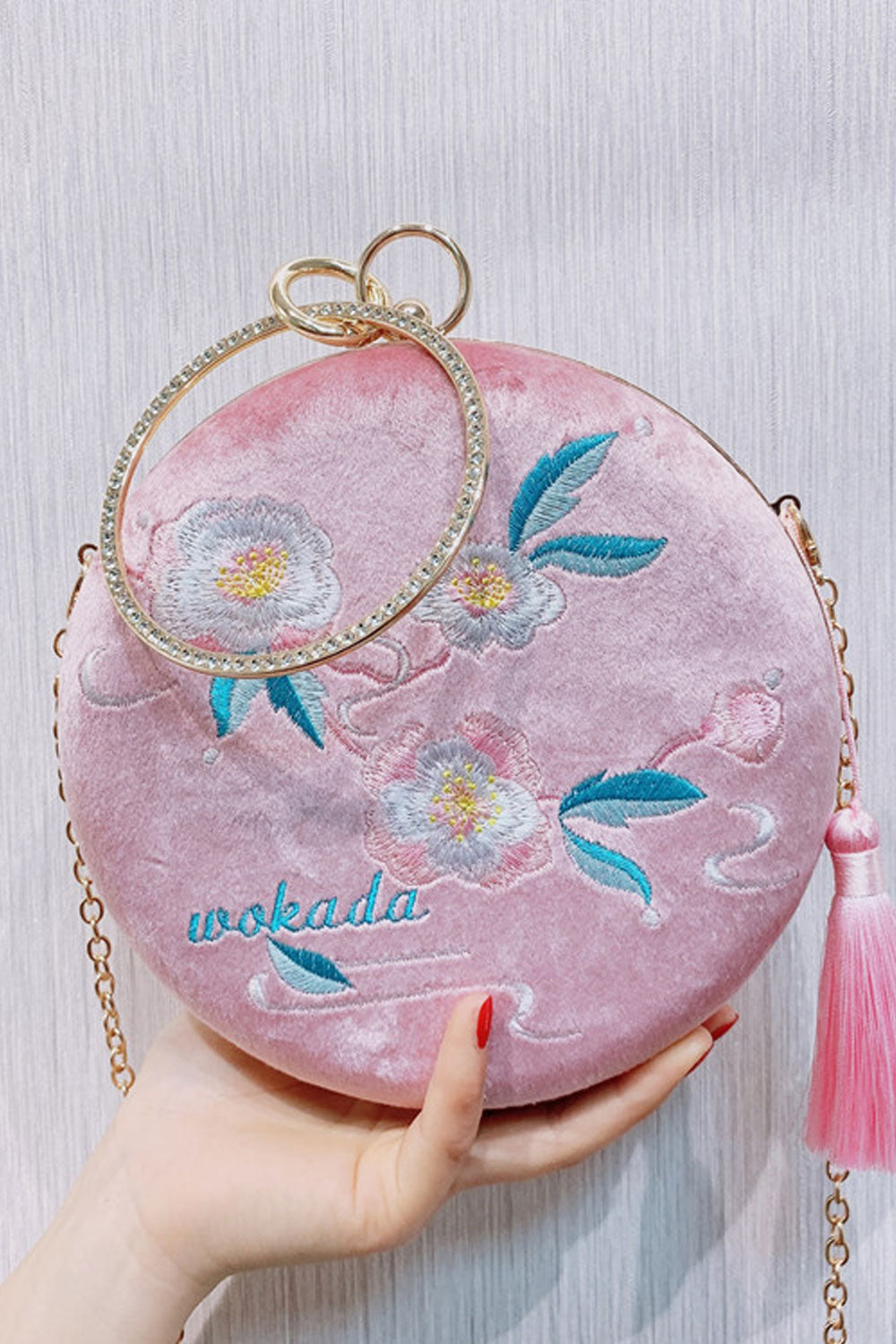 Women Flower Embroidered round Casual Clutch Bag