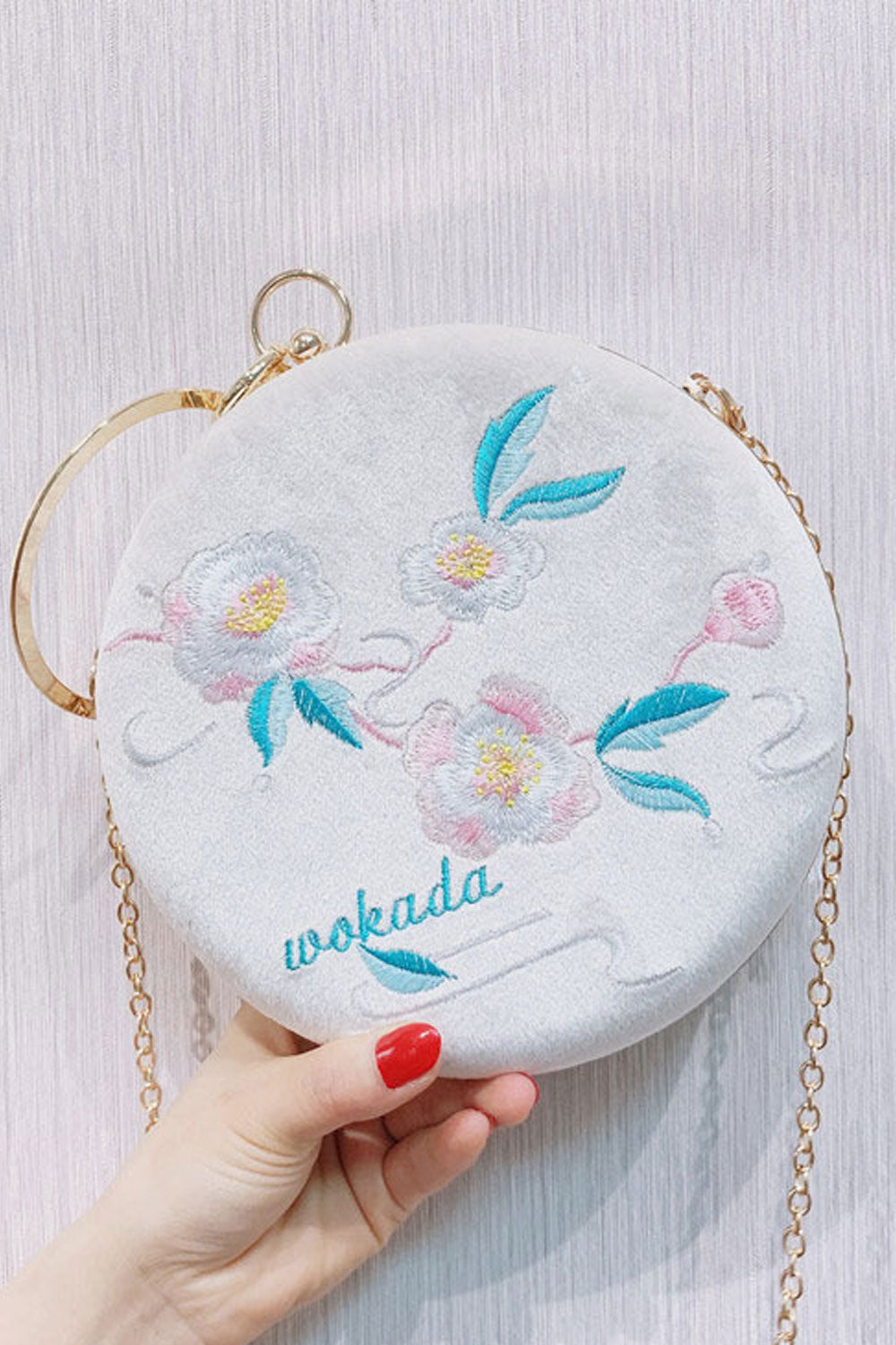 Women Flower Embroidered round Casual Clutch Bag