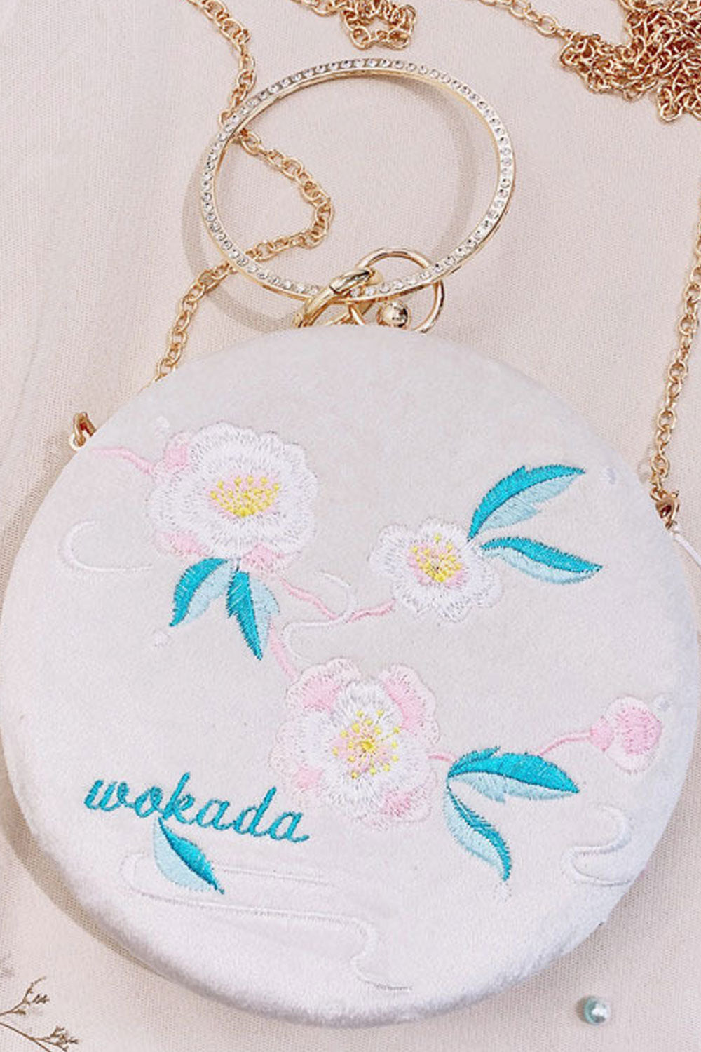 Women Flower Embroidered round Casual Clutch Bag