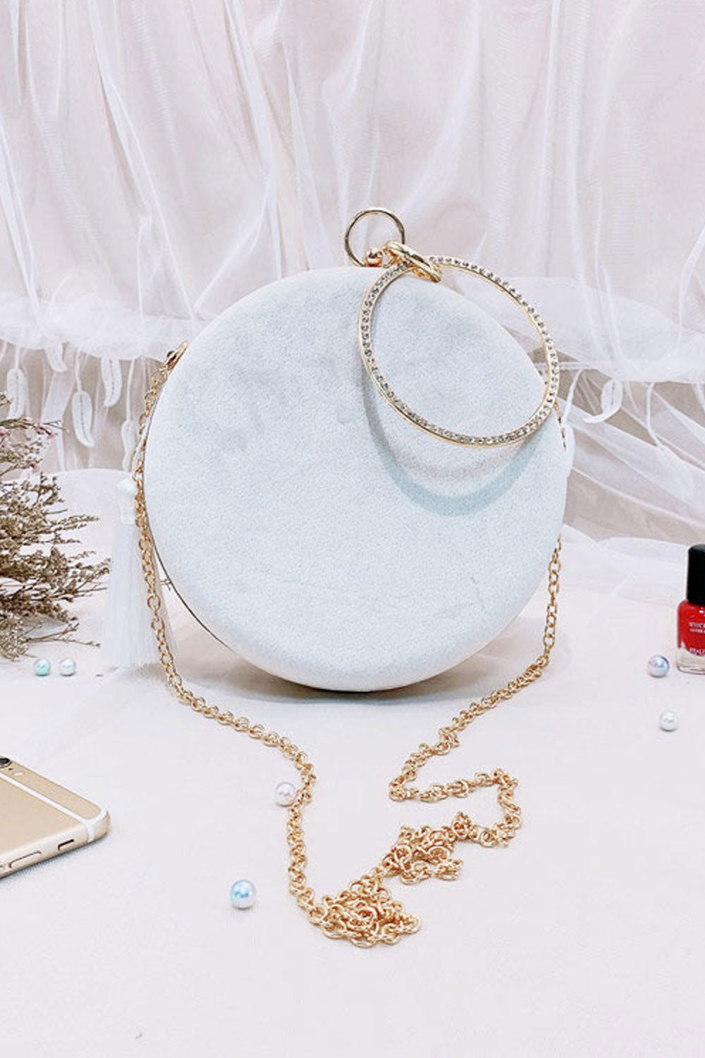 Women Flower Embroidered round Casual Clutch Bag