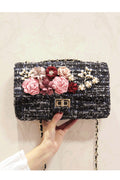 Women Fashion Flower Decorated Button Closure Party Bag