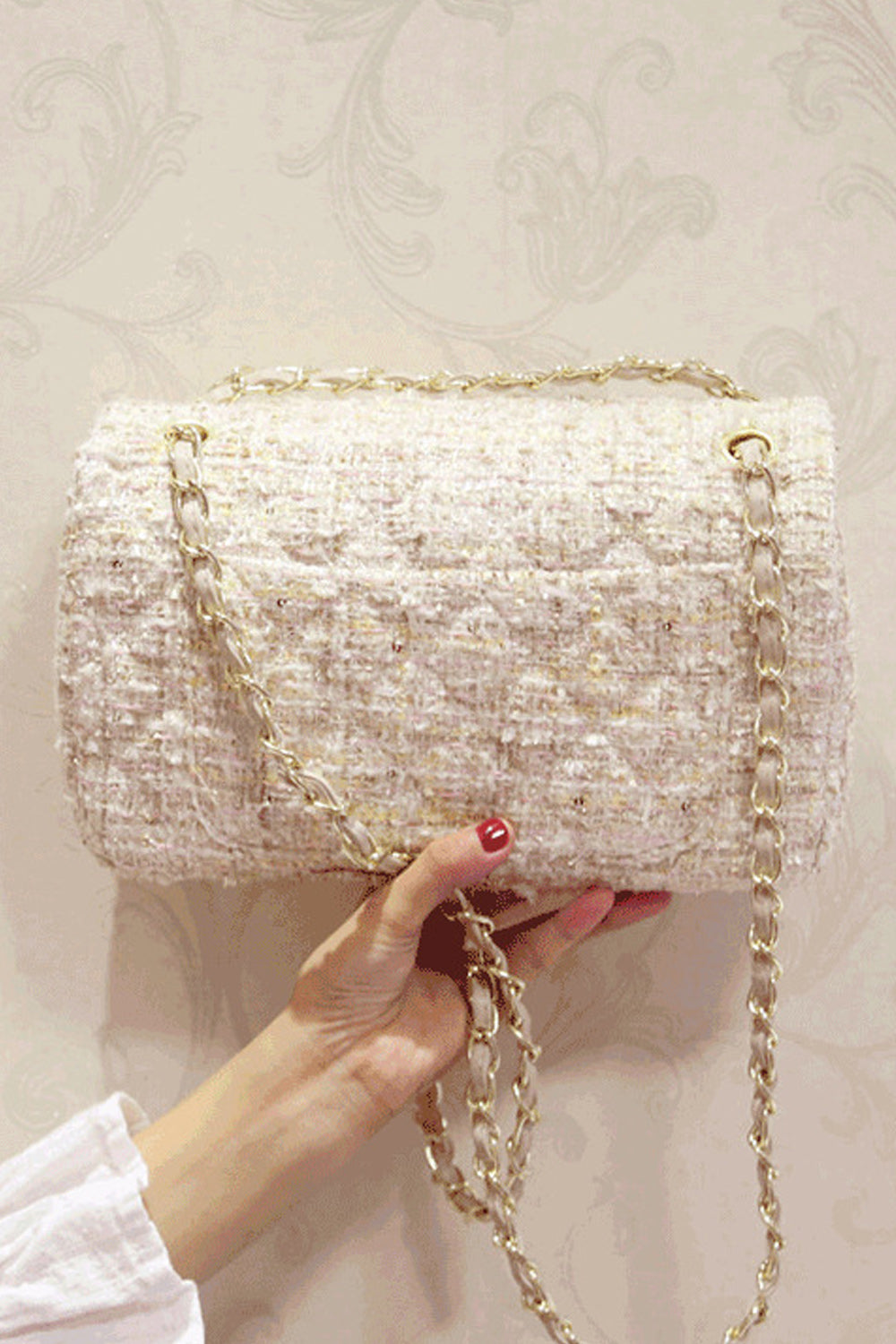 Women Fashion Flower Decorated Button Closure Party Bag