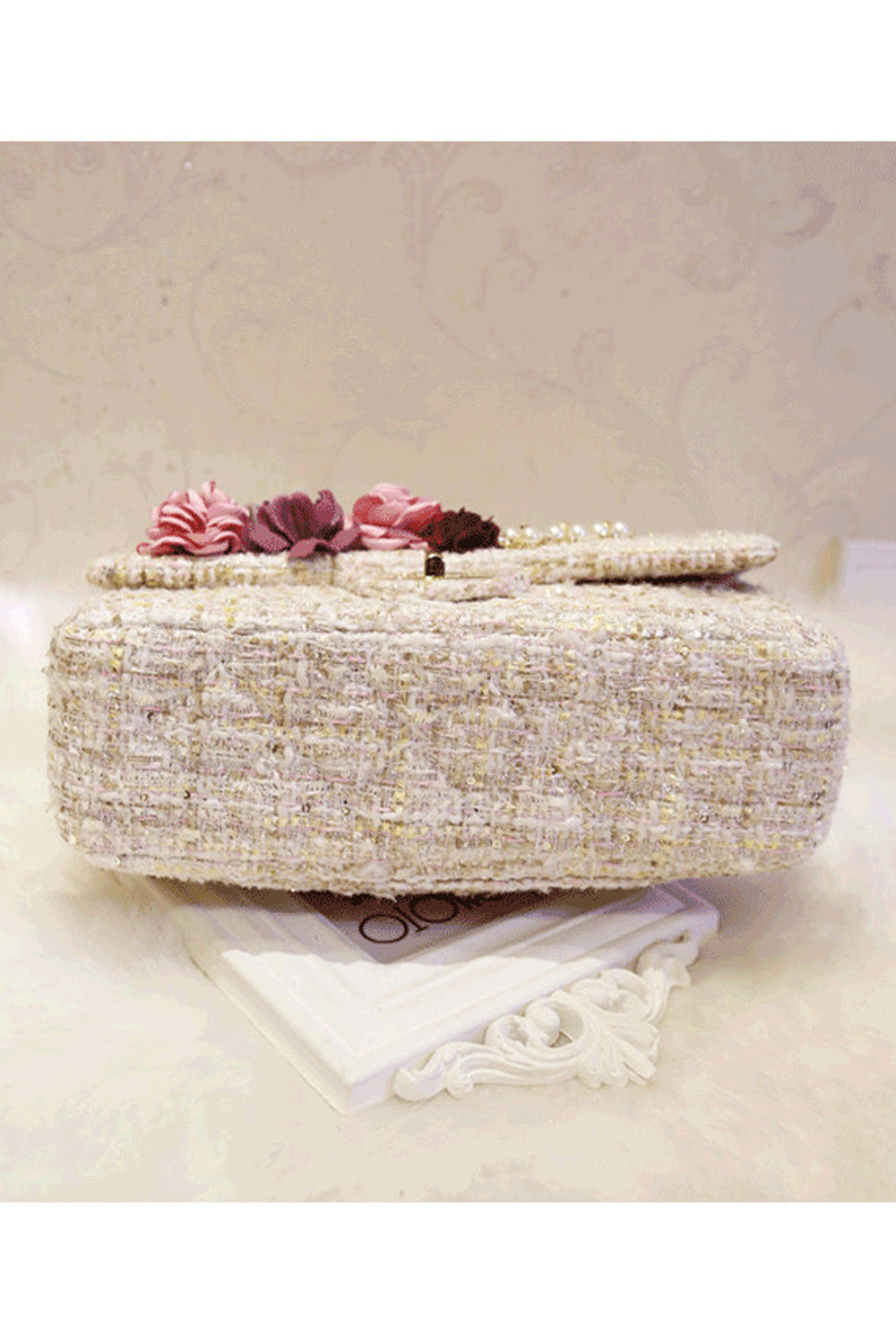 Women Fashion Flower Decorated Button Closure Party Bag