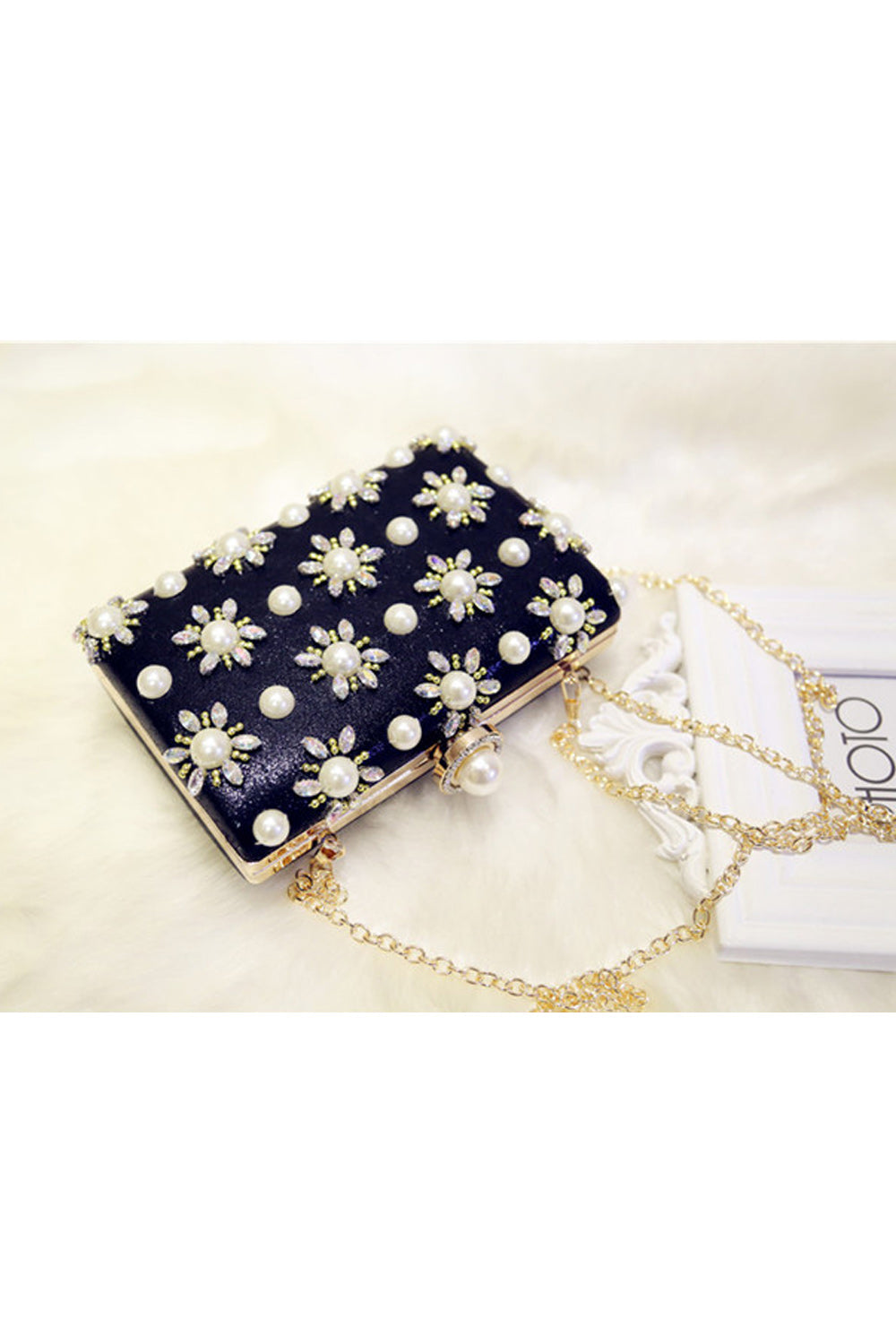 Women Enchanting Pearl Decorated Party Clutch Bag