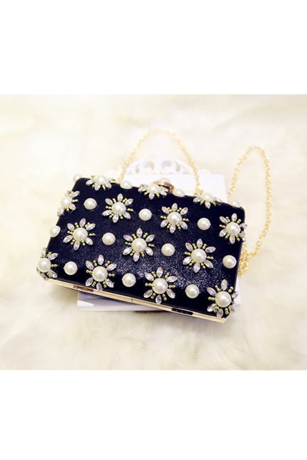 Women Enchanting Pearl Decorated Party Clutch Bag