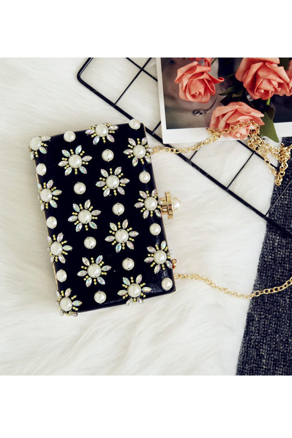 Women Enchanting Pearl Decorated Party Clutch Bag